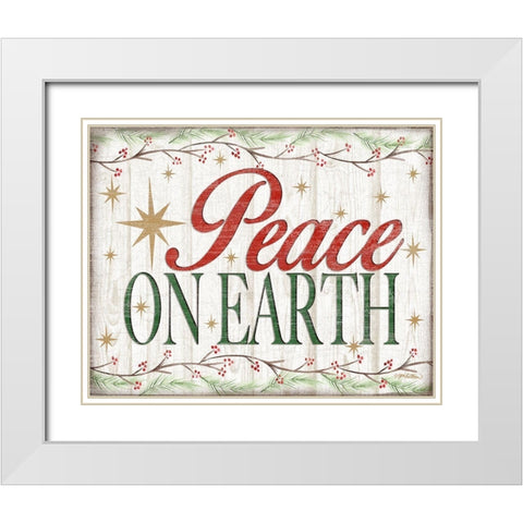Peace on Earth Woodgrain sign White Modern Wood Framed Art Print with Double Matting by Killeen, Jen