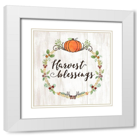 Pumpkin Spice Harvest Blessings White Modern Wood Framed Art Print with Double Matting by Noonday Designs