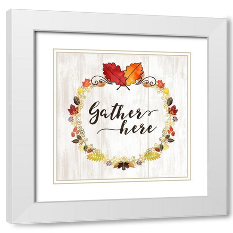 Pumpkin Spice Gather Here White Modern Wood Framed Art Print with Double Matting by Noonday Designs