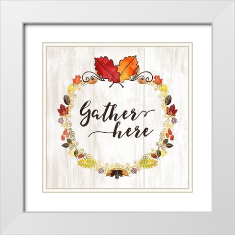 Pumpkin Spice Gather Here White Modern Wood Framed Art Print with Double Matting by Noonday Designs