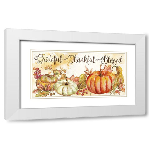 Watercolor Harvest Pumpkin Grateful Thankful Blessed White Modern Wood Framed Art Print with Double Matting by Tre Sorelle Studios