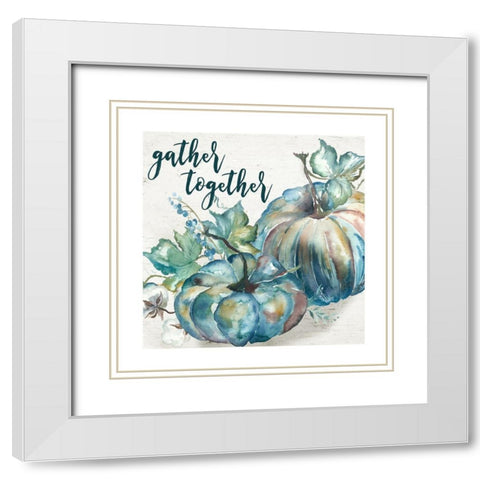 Blue Watercolor Harvest  Square Gather Together White Modern Wood Framed Art Print with Double Matting by Tre Sorelle Studios