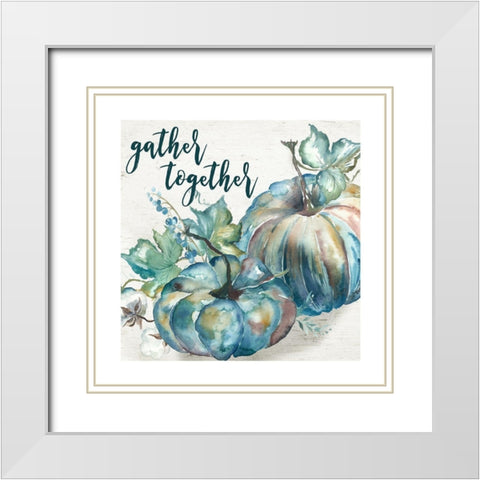 Blue Watercolor Harvest  Square Gather Together White Modern Wood Framed Art Print with Double Matting by Tre Sorelle Studios