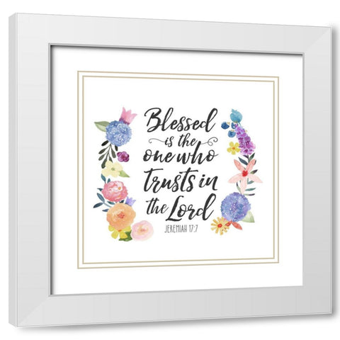 Floral Bible Verse I White Modern Wood Framed Art Print with Double Matting by Noonday Design