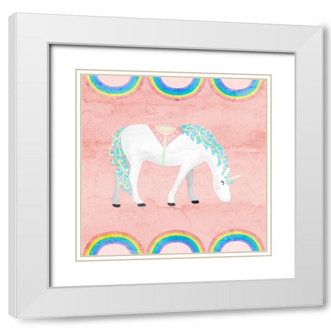 Rainbow Unicorn III White Modern Wood Framed Art Print with Double Matting by Noonday Design