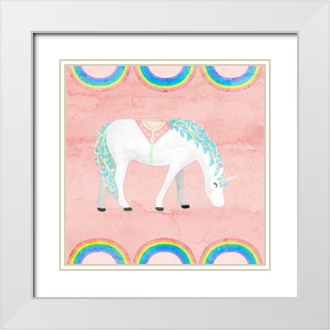 Rainbow Unicorn III White Modern Wood Framed Art Print with Double Matting by Noonday Design