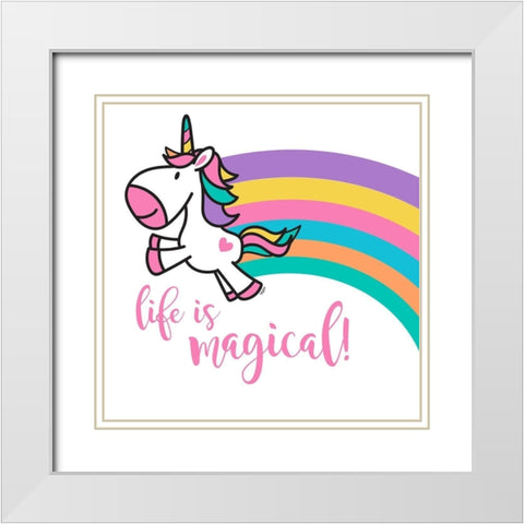 Happy Unicorn Rainbow II White Modern Wood Framed Art Print with Double Matting by Reed, Tara