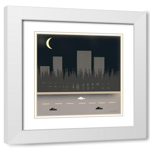 Nightime in the City I   White Modern Wood Framed Art Print with Double Matting by Kushnir, Tammy