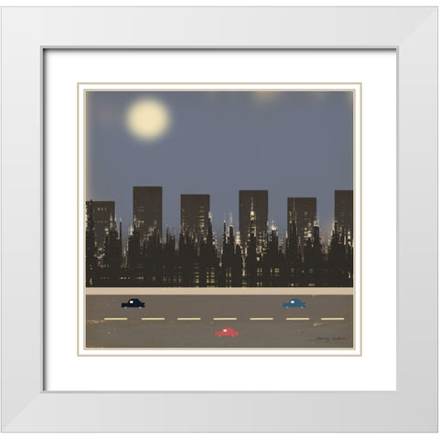Nightime in the City II White Modern Wood Framed Art Print with Double Matting by Kushnir, Tammy