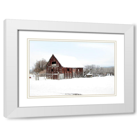 Winter Barn Landscape White Modern Wood Framed Art Print with Double Matting by Tyrrell, Lu Anne