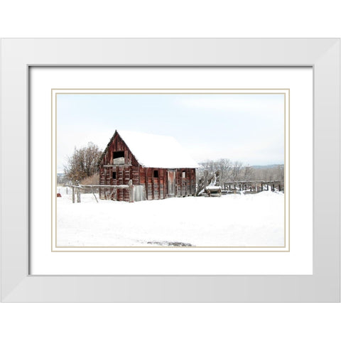 Winter Barn Landscape White Modern Wood Framed Art Print with Double Matting by Tyrrell, Lu Anne