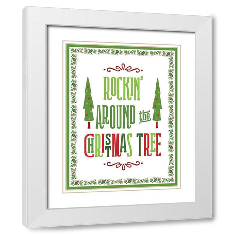 Colorful Christmas with border II White Modern Wood Framed Art Print with Double Matting by Noonday Designs