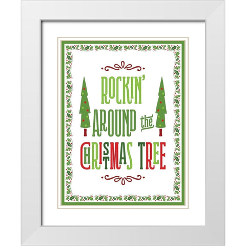 Colorful Christmas with border II White Modern Wood Framed Art Print with Double Matting by Noonday Designs