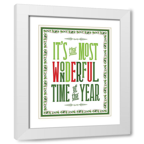 Colorful Christmas with border IV White Modern Wood Framed Art Print with Double Matting by Noonday Designs