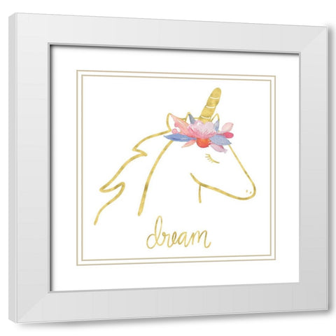 Golden Unicorn I Dream White Modern Wood Framed Art Print with Double Matting by Noonday Design