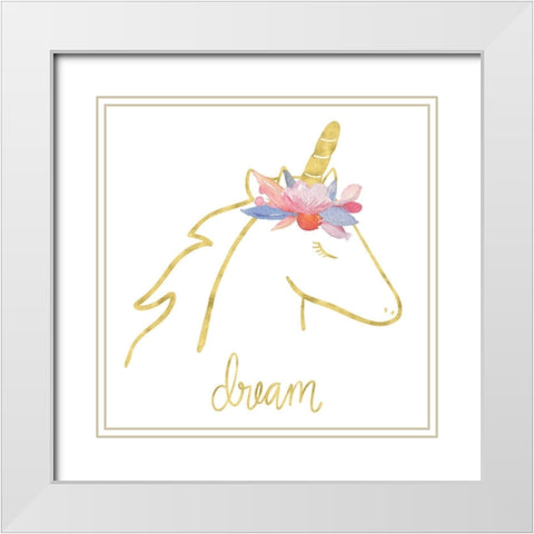 Golden Unicorn I Dream White Modern Wood Framed Art Print with Double Matting by Noonday Design