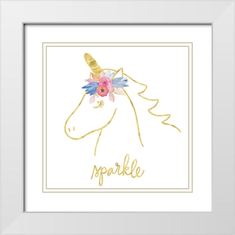 Golden Unicorn III Sparkle White Modern Wood Framed Art Print with Double Matting by Noonday Design