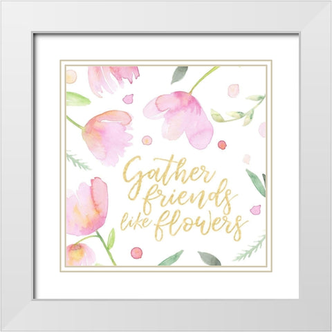 Soft Pink Flowers Friends I White Modern Wood Framed Art Print with Double Matting by Noonday Design