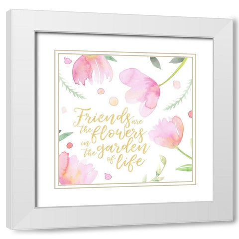 Soft Pink Flowers Friends II White Modern Wood Framed Art Print with Double Matting by Noonday Design