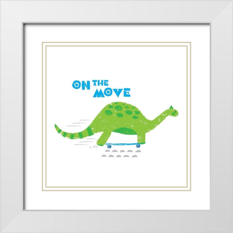 Dinos on the Move I White Modern Wood Framed Art Print with Double Matting by Noonday Design