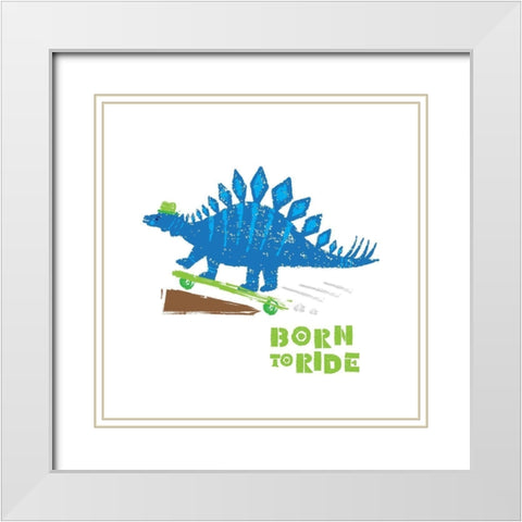 Dinos on the Move II White Modern Wood Framed Art Print with Double Matting by Noonday Design