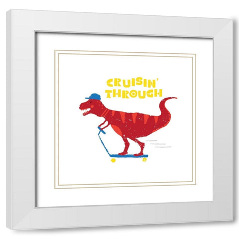 Dinos on the Move IV White Modern Wood Framed Art Print with Double Matting by Noonday Design