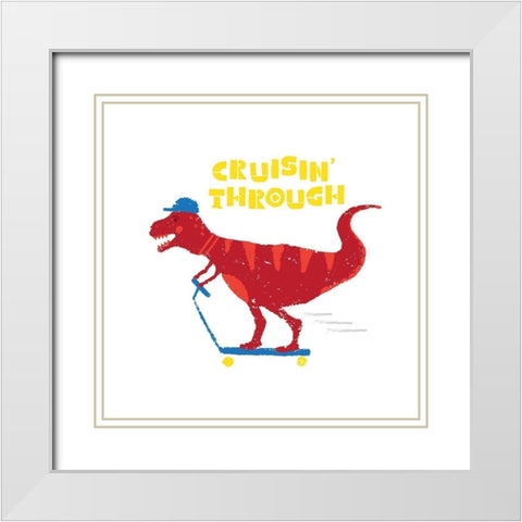 Dinos on the Move IV White Modern Wood Framed Art Print with Double Matting by Noonday Design