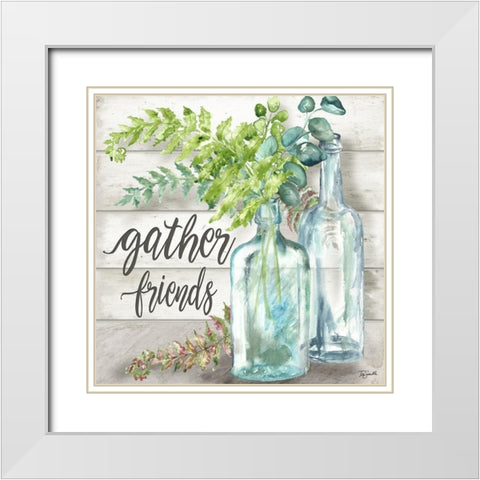 Vintage Bottles and Ferns Square II White Modern Wood Framed Art Print with Double Matting by Tre Sorelle Studios