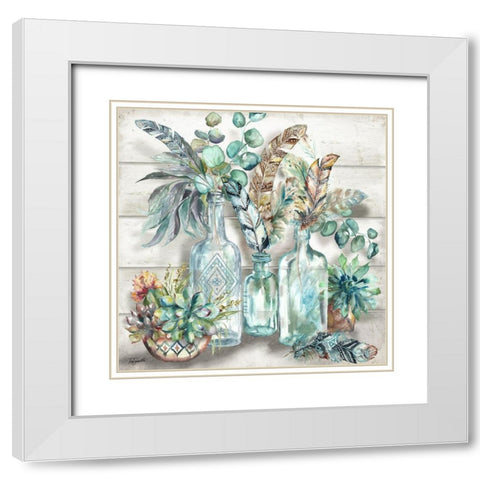 Tribal Feathers Still Life White Modern Wood Framed Art Print with Double Matting by Tre Sorelle Studios
