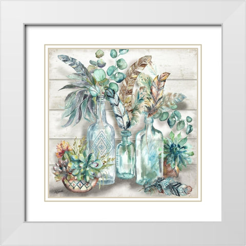 Tribal Feathers Still Life White Modern Wood Framed Art Print with Double Matting by Tre Sorelle Studios