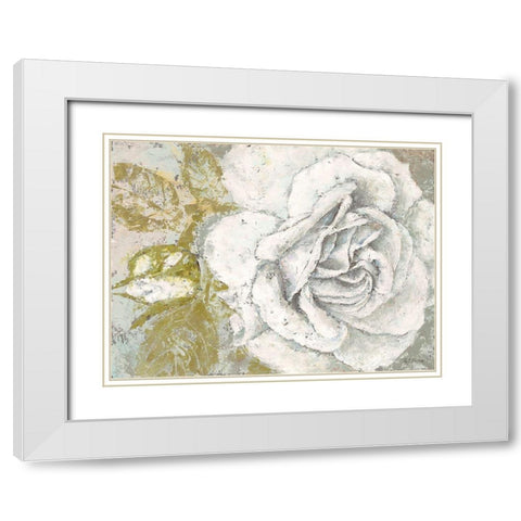 White Rose Blossom White Modern Wood Framed Art Print with Double Matting by Cusson, Marie Elaine