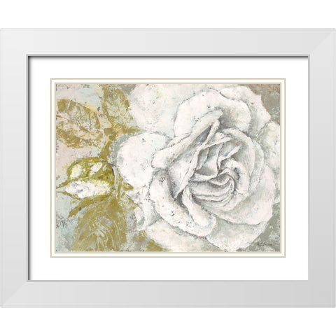 White Rose Blossom White Modern Wood Framed Art Print with Double Matting by Cusson, Marie Elaine