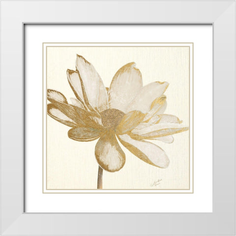 Vintage Lotus Cream I White Modern Wood Framed Art Print with Double Matting by Cusson, Marie Elaine