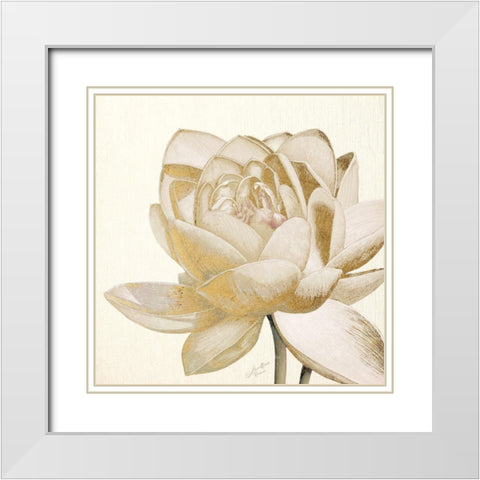 Vintage Lotus Cream II White Modern Wood Framed Art Print with Double Matting by Cusson, Marie Elaine