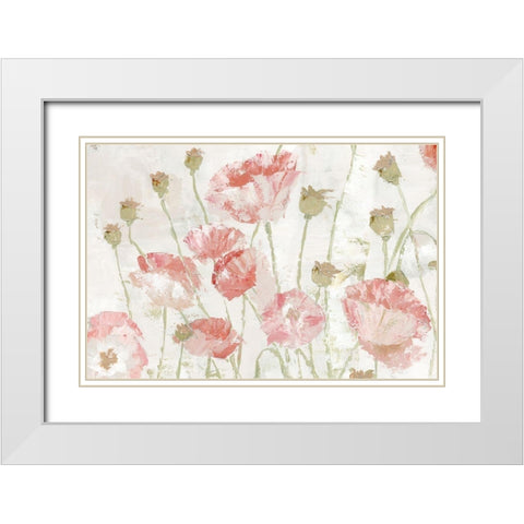 Poppies in the Wind Blush Landscape White Modern Wood Framed Art Print with Double Matting by Cusson, Marie Elaine