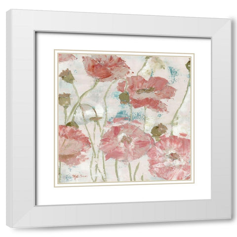 Poppies in the Wind Blush Square White Modern Wood Framed Art Print with Double Matting by Cusson, Marie Elaine