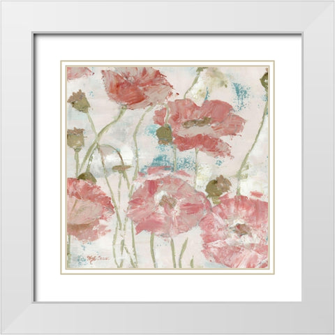 Poppies in the Wind Blush Square White Modern Wood Framed Art Print with Double Matting by Cusson, Marie Elaine