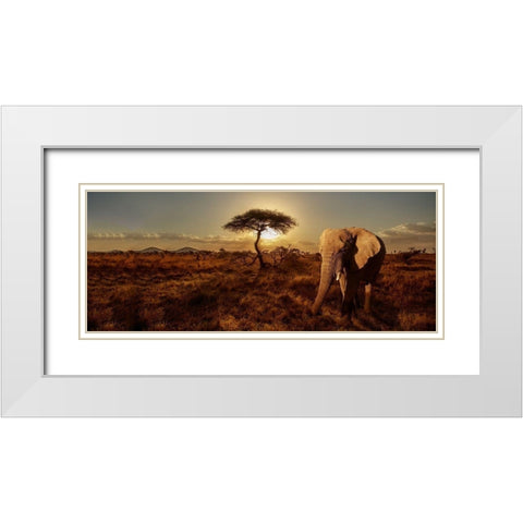 Elephant and Tree White Modern Wood Framed Art Print with Double Matting by Michal, Susan