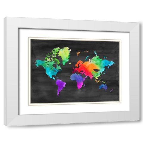 Map of Many Colors White Modern Wood Framed Art Print with Double Matting by Noonday Design