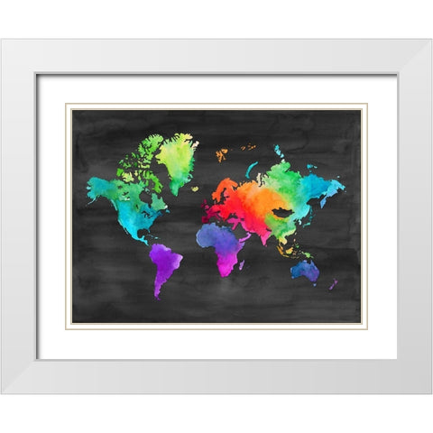 Map of Many Colors White Modern Wood Framed Art Print with Double Matting by Noonday Design