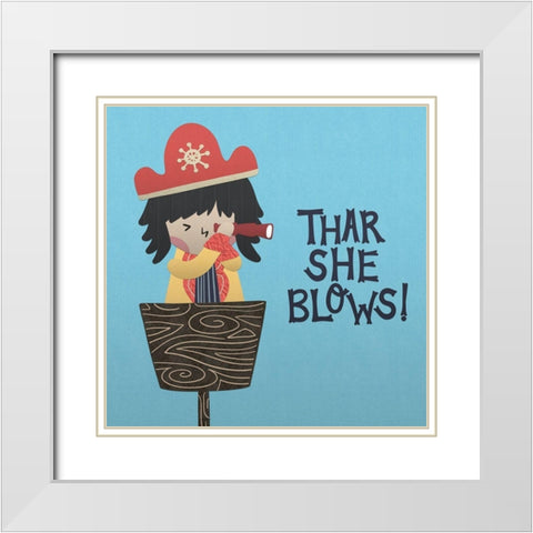 Ahoy Matey II White Modern Wood Framed Art Print with Double Matting by Noonday Design