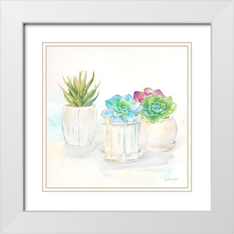 Sweet Succulent Pots IV White Modern Wood Framed Art Print with Double Matting by Coulter, Cynthia