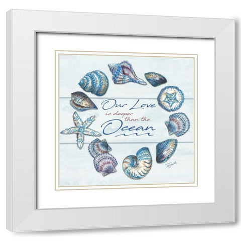 Bohemian Shell Wreath on shiplap White Modern Wood Framed Art Print with Double Matting by Tre Sorelle Studios