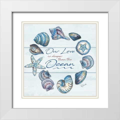 Bohemian Shell Wreath on shiplap White Modern Wood Framed Art Print with Double Matting by Tre Sorelle Studios