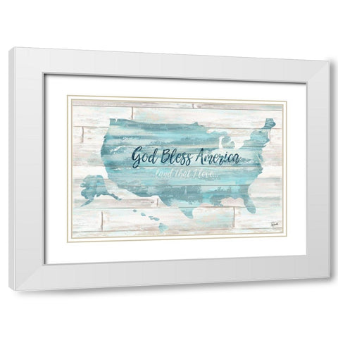 God Bless America USA Map White Modern Wood Framed Art Print with Double Matting by Tre Sorelle Studios