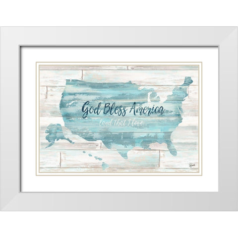 God Bless America USA Map White Modern Wood Framed Art Print with Double Matting by Tre Sorelle Studios