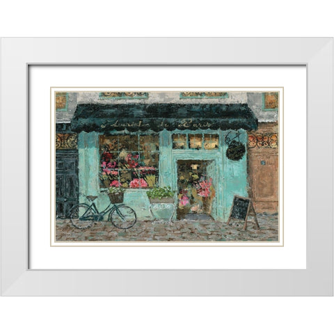 Parisian Flower Shop White Modern Wood Framed Art Print with Double Matting by Cusson, Marie Elaine