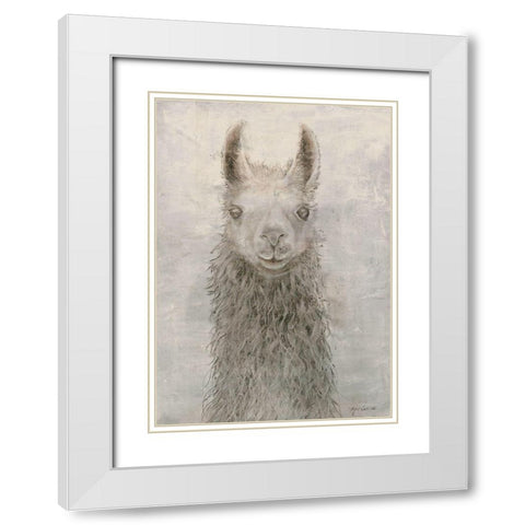 Llama Portrait White Modern Wood Framed Art Print with Double Matting by Cusson, Marie Elaine