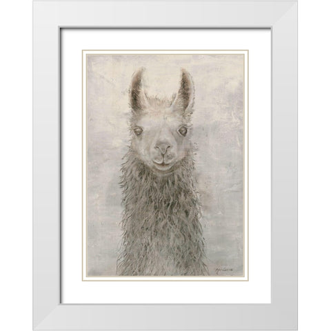 Llama Portrait White Modern Wood Framed Art Print with Double Matting by Cusson, Marie Elaine