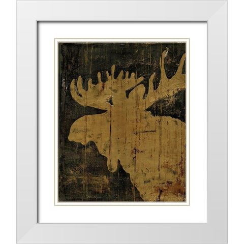 Rustic Lodge Animals Moose White Modern Wood Framed Art Print with Double Matting by Cusson, Marie Elaine
